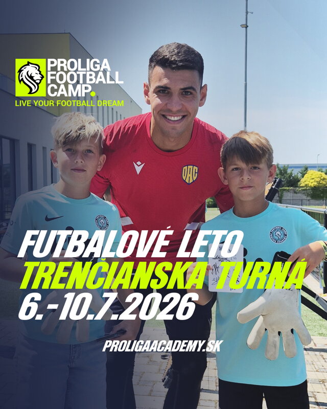 Proliga Football Camp 2026 – Denný kemp (1. turnus) Trenčianska Turná | 6.–10.7.2026